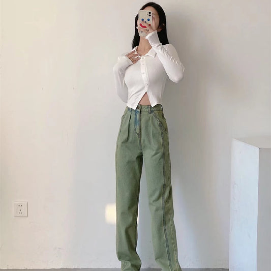 Fashion Personality Green Jeans Woman